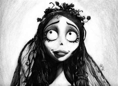 Corpse Bride Emily Handmade Charcoal Illustration Print, Halloween Art ...