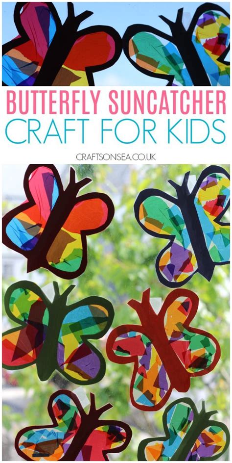 Butterfly Suncatcher Craft | Suncatcher craft, Kindergarten crafts ...