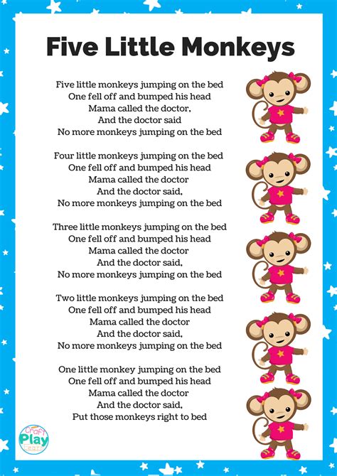 Five Little Monkeys Printable And Activity Ideas - Craft Play Learn