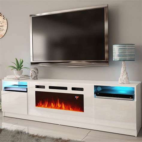 Meble York WH02 White TV Stand york | Fireplace tv stand, Electric ...