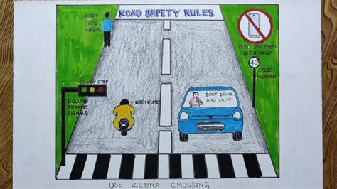 Road safety rules drawing step by step so easy - YouTube