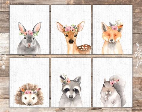 Woodland Animals Nursery Wall Art Prints set of 6 8x10s - Etsy