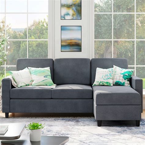 Shintenchi Convertible Sectional Sofa Couch, Modern Linen Fabric L ...