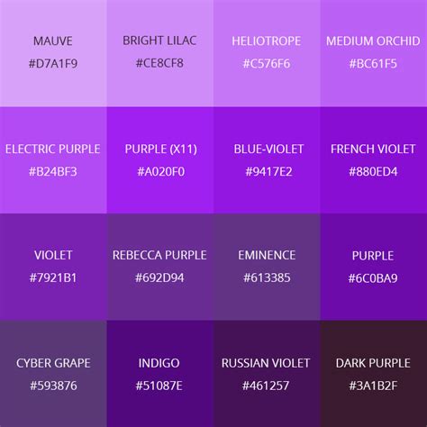 99 Shades of Purple Color with Names, HEX, RGB, & CMYK (2023) • Colors ...