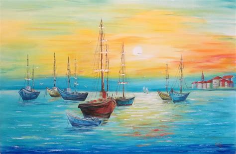 Ship Painting Sailing Ship Sail Boat Sunset Painting Seascape - Etsy