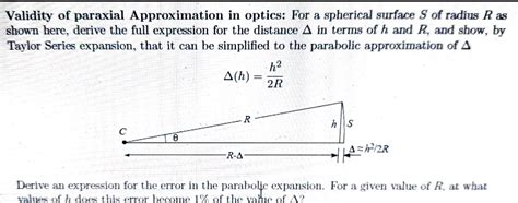 Solved Validity of paraxial Approximation in optics: For a | Chegg.com