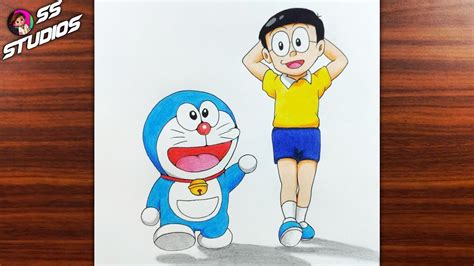 How to Draw Doraemon and Nobita walking Easy Step by Step || Doraemon ...