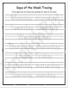 7 Days of the Week Tracing Worksheet - EnglishBix