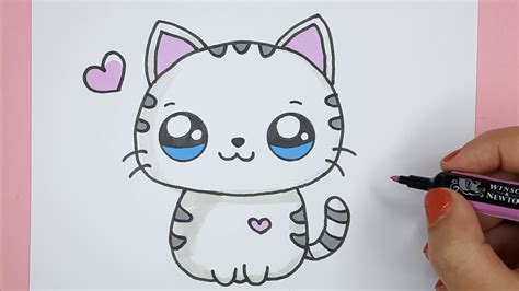 How to Draw a Cute Baby Kitten - Happy Drawings