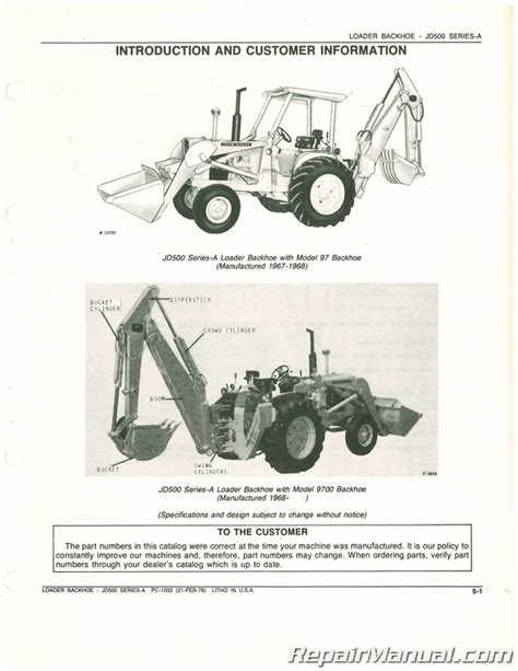 John Deere 500B Tractor Loader Backhoe Service Manual Heavy Equipment ...