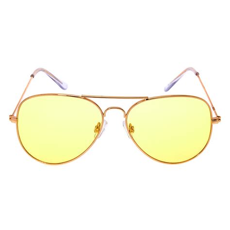 Yellow Tinted Aviator Sunglasses - Gold | Claire's US