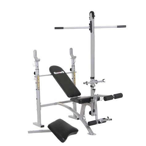 Body Champ Standard Weight Bench w/ Lat Tower & Preacher Arm Curl ...