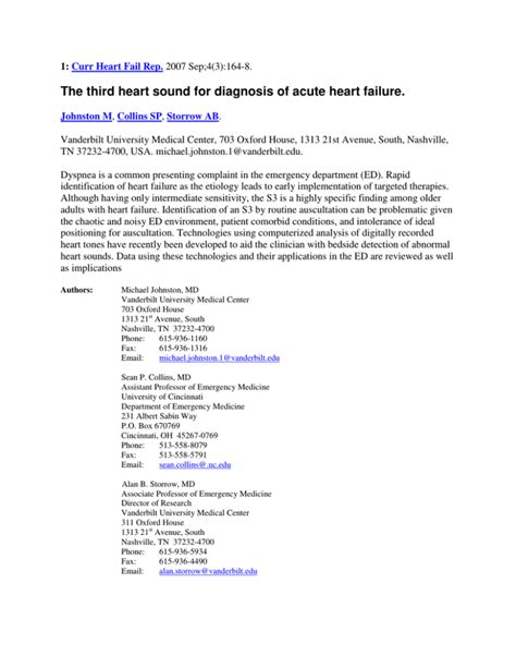 The third heart sound for diagnosis of acute heart