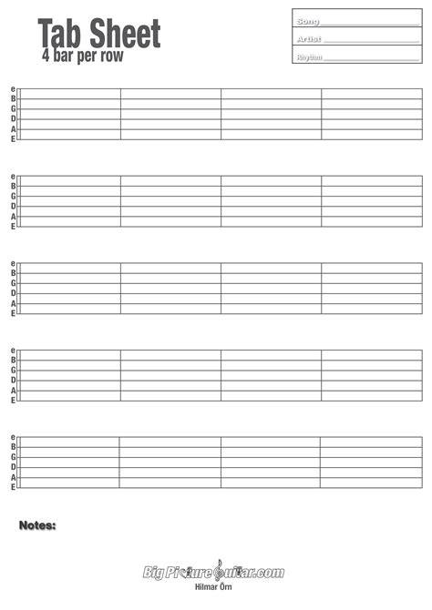 Free Printable Guitar Tablature Paper - Free Printable