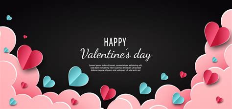 Valentine's day background. Hearts pink and blue paper cut card on ...