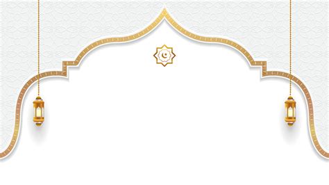 white and gold islamic arch background with lantern and space for text ...