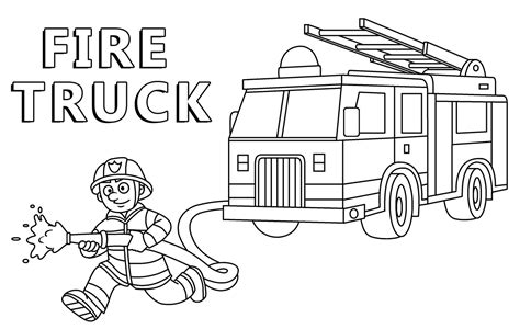 Firefighters and Fire Truck Coloring Page - Free Printable Coloring Pages