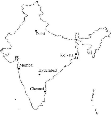 Geographical location of Delhi, Mumbai, Kolkata, Chennai and Hyderabad ...