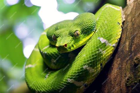 Premium AI Image | green venomous snake on the tree