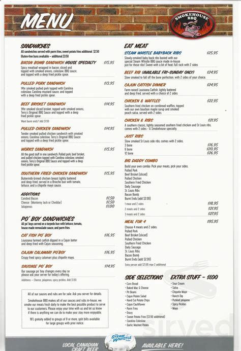 Smokehouse BBQ menu in Edmonton, Alberta, Canada