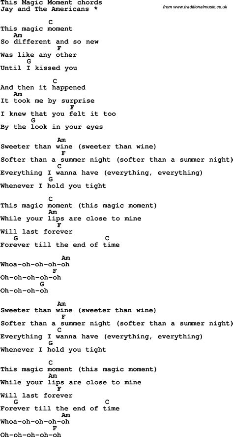 Song lyrics with guitar chords for This Magic Moment - Jay And The ...