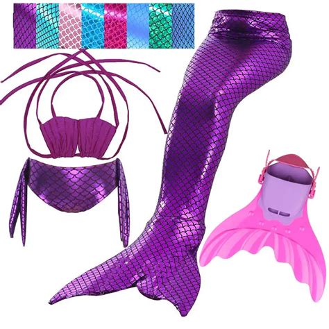 24 Colors Kids Swimming Mermaid Tail with Monofin Costume Cosplay ...