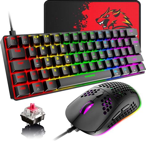 60% Wired Mechanical Gaming Keyboard and Mouse Combo,Ultra-Compact Mini ...