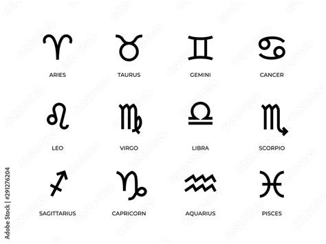 Zodiac symbols. Horoscope and astrology line signs, aries taurus gemini ...