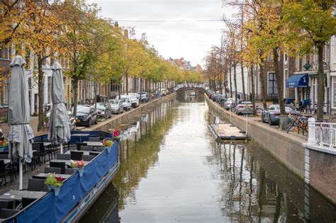 The Netherlands, Delft, October 2022. Oude Delft Canal in Delft with ...