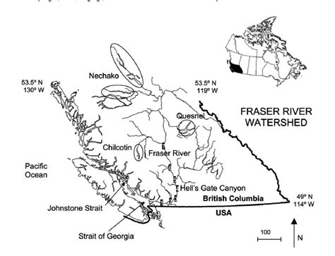 Map of the Fraser River watershed, British Columbia, including ...