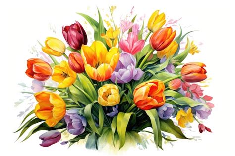 Premium AI Image | Tulip bouquet watercolor composition