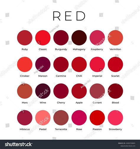 Red Color Shades Swatches Palette Names Stock Vector (Royalty Free ...