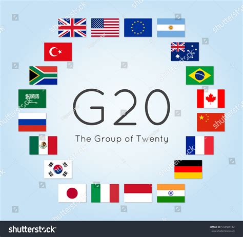 Raster Illustration G20 Countries Flags Group Stock Illustration ...