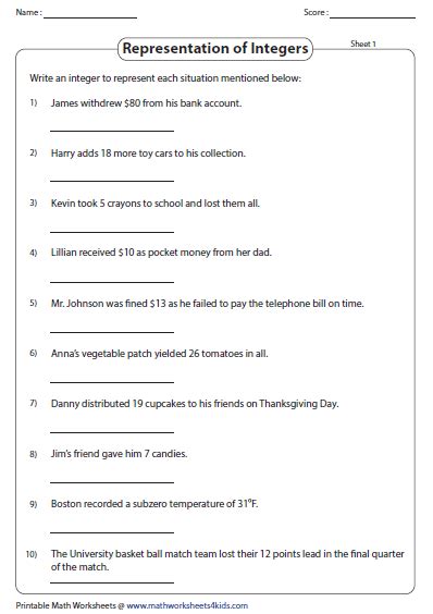 Integers Worksheets