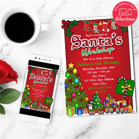 Santa Workshop Invitation Customizable Template DIY | Wowtemp