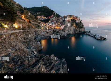 Sunset in Manarola, Italy Stock Photo - Alamy