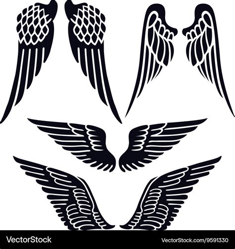 Angel wings set silhouette Royalty Free Vector Image