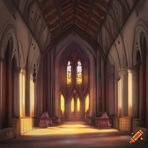 Anime castle church interior with beautiful lighting