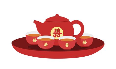 Vietnamese wedding tea set clipart. Wedding red teapot and cups flat ...