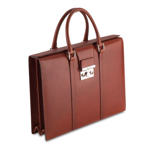 Pineider Power Elegance Leather Briefcase For Women - Double Gusset