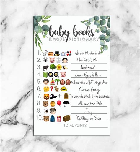 Nursery Rhyme Emoji Game Cards Greenery Baby Shower Theme 20 Count ...