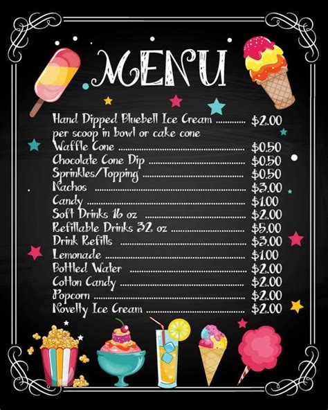 Vintage Ice Cream Truck Menu