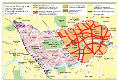 Downsizing of the Congestion Charge area in 2011 London Map, Central ...