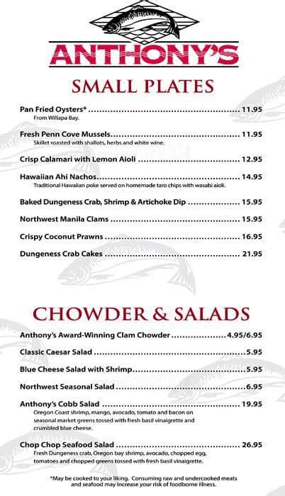 Anthony's Menu, Menu for Anthony's, Gig Harbor, Gig Harbor - Urbanspoon ...