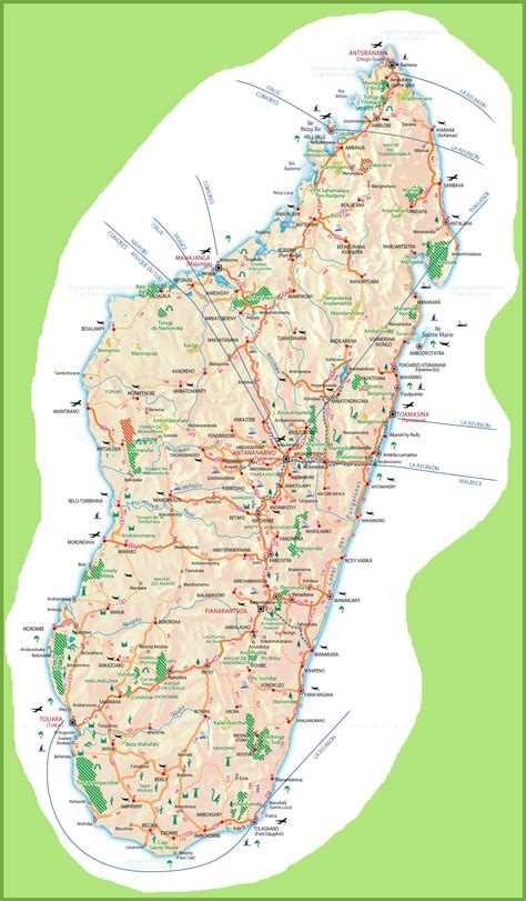 Large detailed travel map of Madagascar