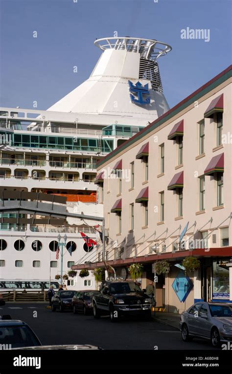 View of Ketchikan with cruise ship in port Ketchikan Alaska United ...