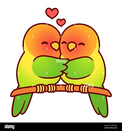 Cute lovebird parrots couple hugging. Funny cartoon birds in love ...