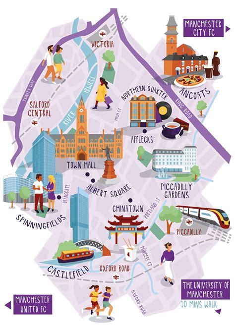 manchester city illustration | Manchester map, Manchester travel ...