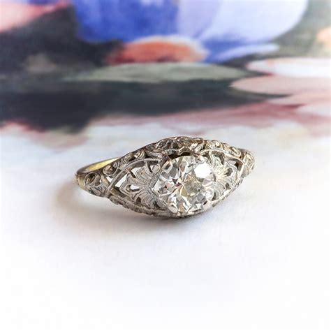 Edwardian Diamond Engagement Ring Vintage 1920's .58ct Old European Cut ...