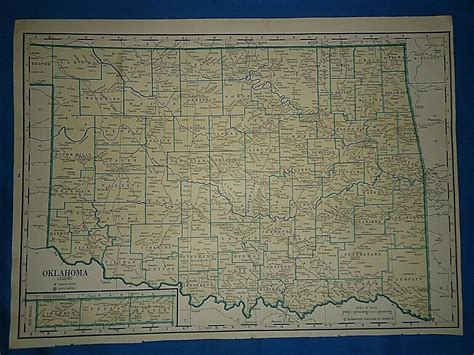 Vintage 1935 State & County MAP OKLAHOMA Old Original Folio Size Atlas ...